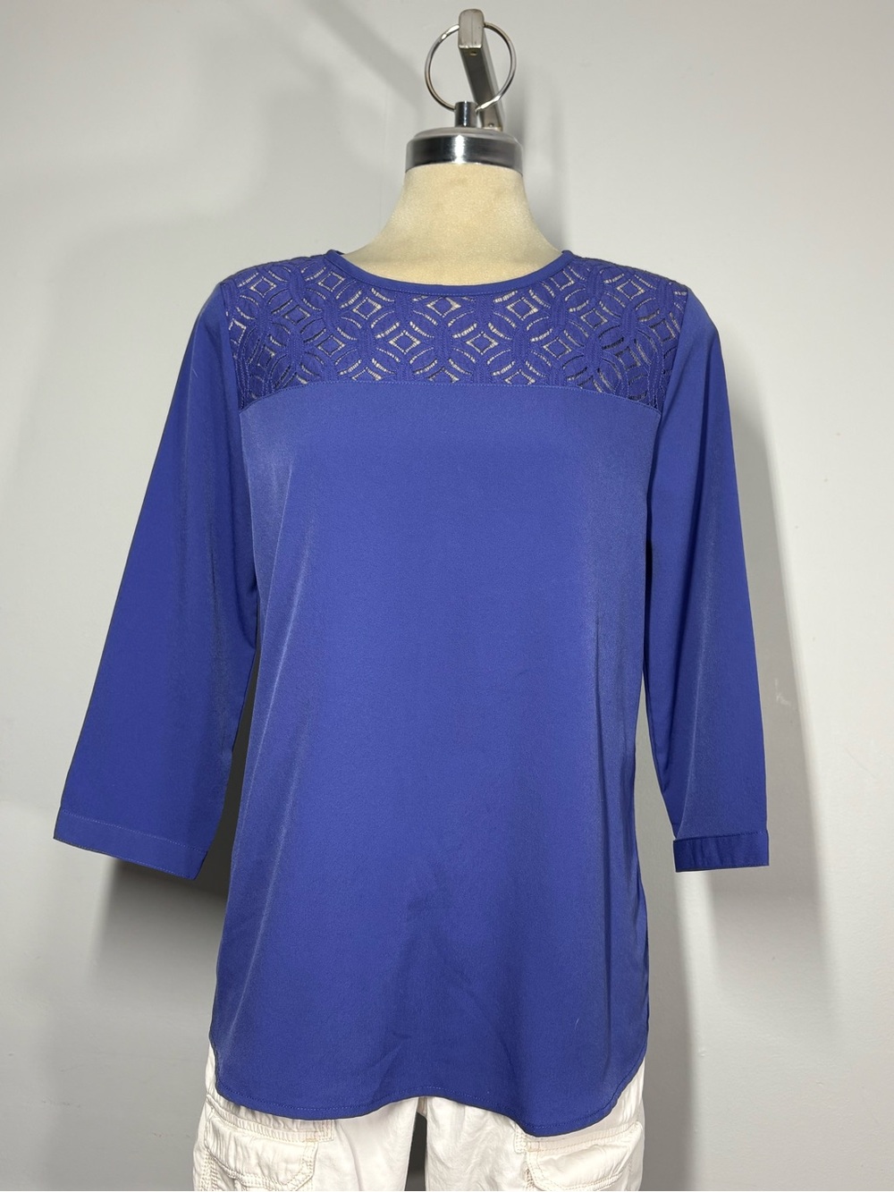 Van Heusen Women's Royal Blue Lace Yoke Blouse